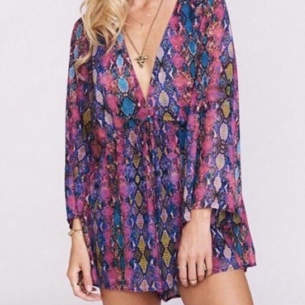 Show Me Your Mumu Roxy Romper Oh My Boa Bright Reptile Print Tie Front